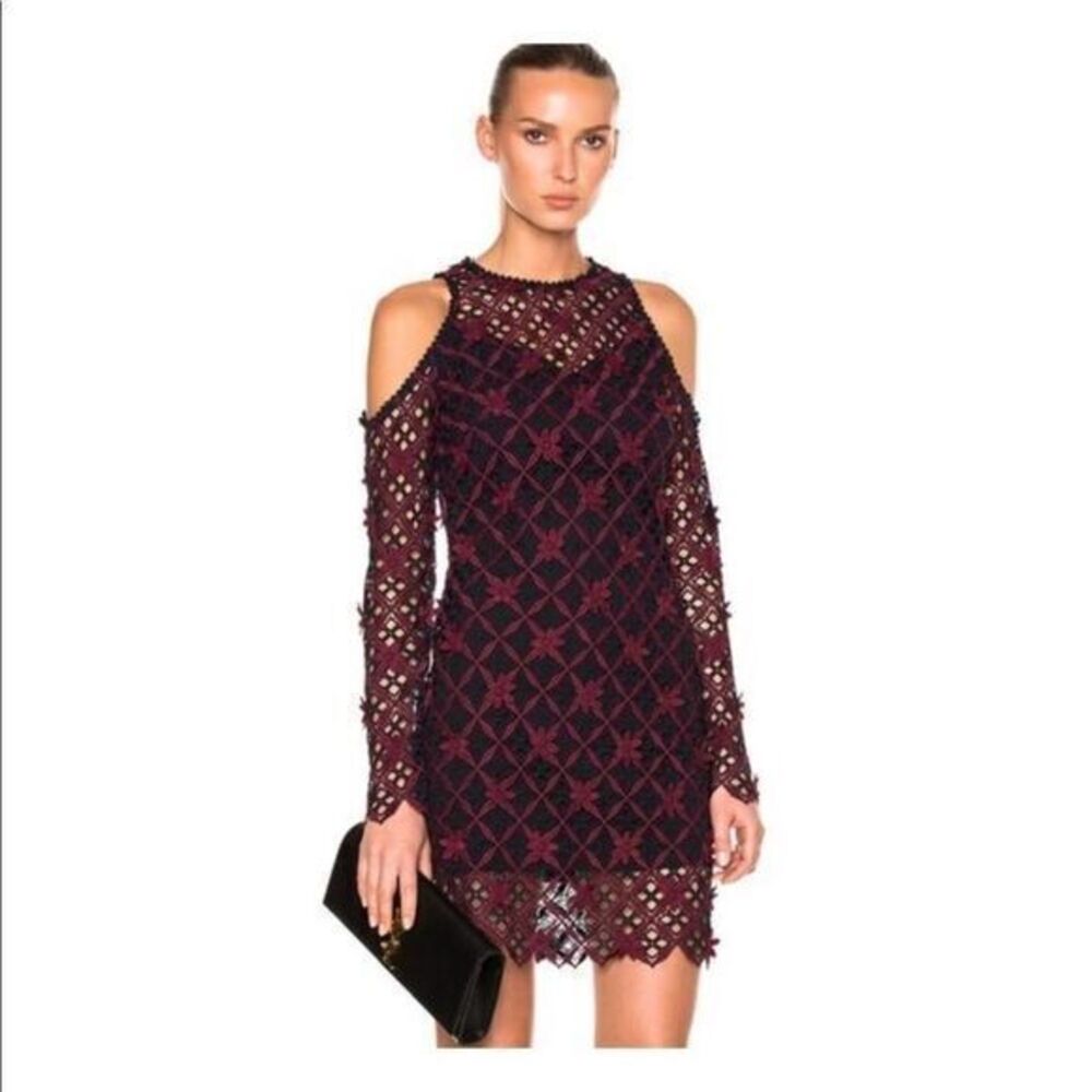 SELF PORTRAIT burgundy Floral Cold Lace Dress size 6